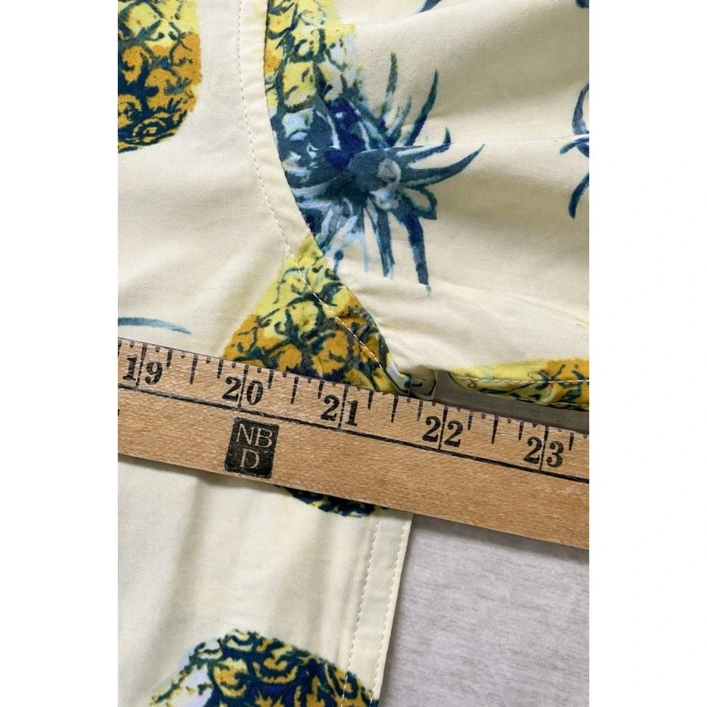 Banana Republic Shirt Mens Large Slim Fit Linen Cotton Floral Tropical Pineapple